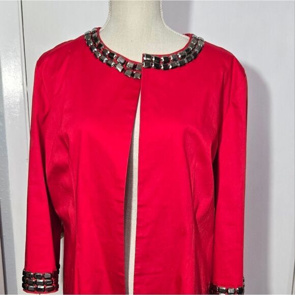 Vintage Grace chuang New York red long open blazer with embellishment - Picture 3 of 11